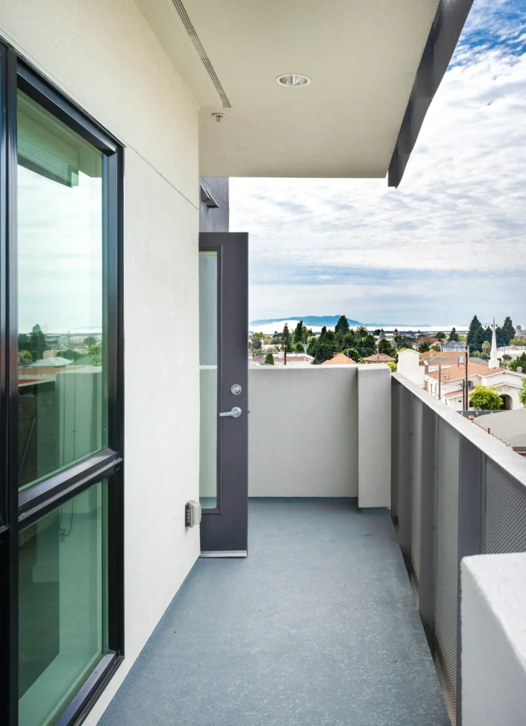 Balcony view looking over a suburban neighborhood